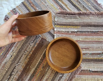 Vintage Teak Wood Bowl Set, Set of 2 Wood Salad Bowls, Wooden Bowls, Dining Wood Bowls, Teak Dishware, Made in Thailand