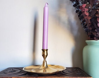 Vintage Brass Candlestick Holder, Large Brass Chamberstick, Single Brass Candle Holder with Large Drip Tray