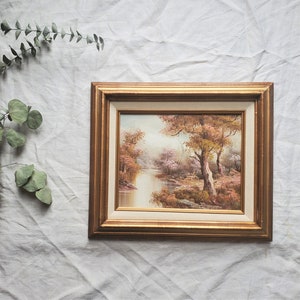 Vintage Original Landscape Painting, Lakeside Painting, Framed Artwork, Stretched Canvas Art, Artist Signed