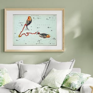 Vintage Pisces Sternzeichen Druck - Pisces Celestial Sternenkarte Druck – Sidney Hall 1824 Astronomie – Sternzeichen Konstellation Download