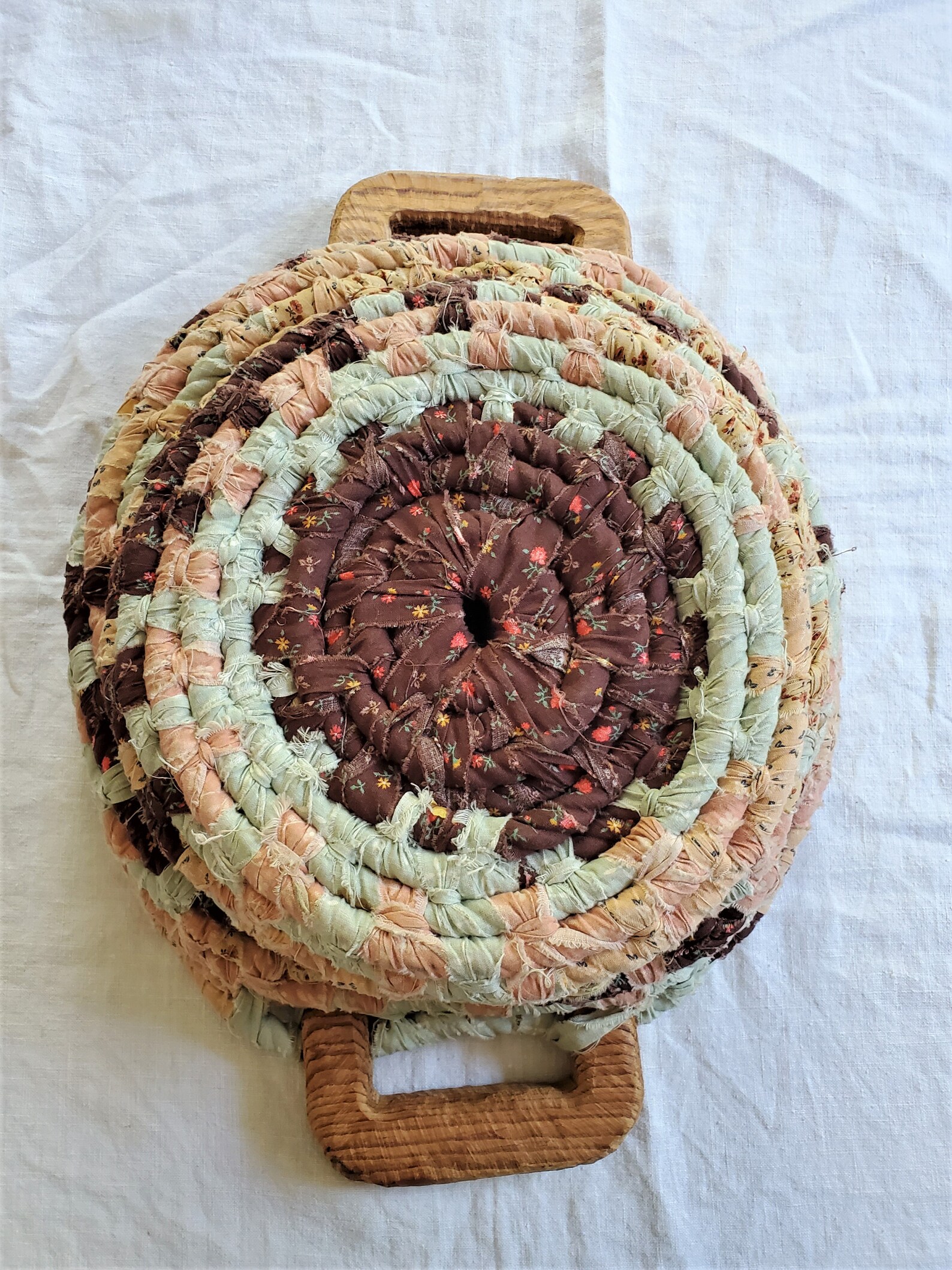 Vintage Woven Rag Handmade Basket Woven Rag Basket With Etsy