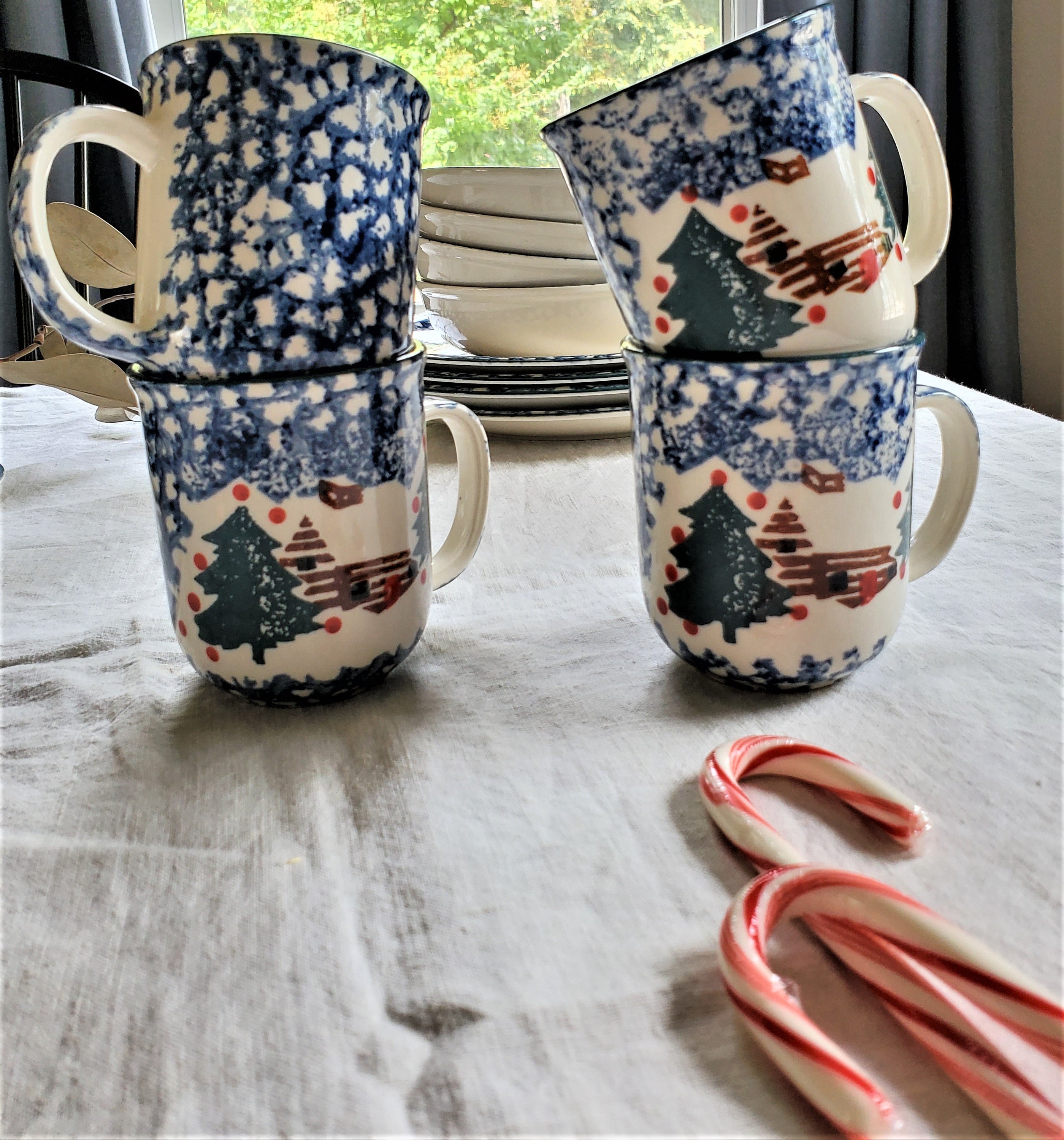 Folk Craft Cabin in the Snow Mug Set Christmas Coffee Mugs Etsy