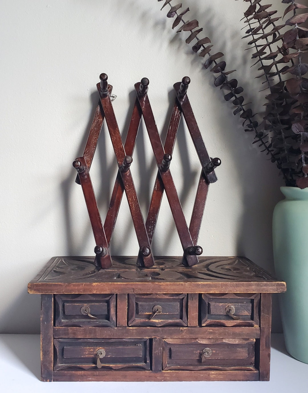 Vintage Accordion Peg Rack Wood Wall Rack Expandable Wood Etsy