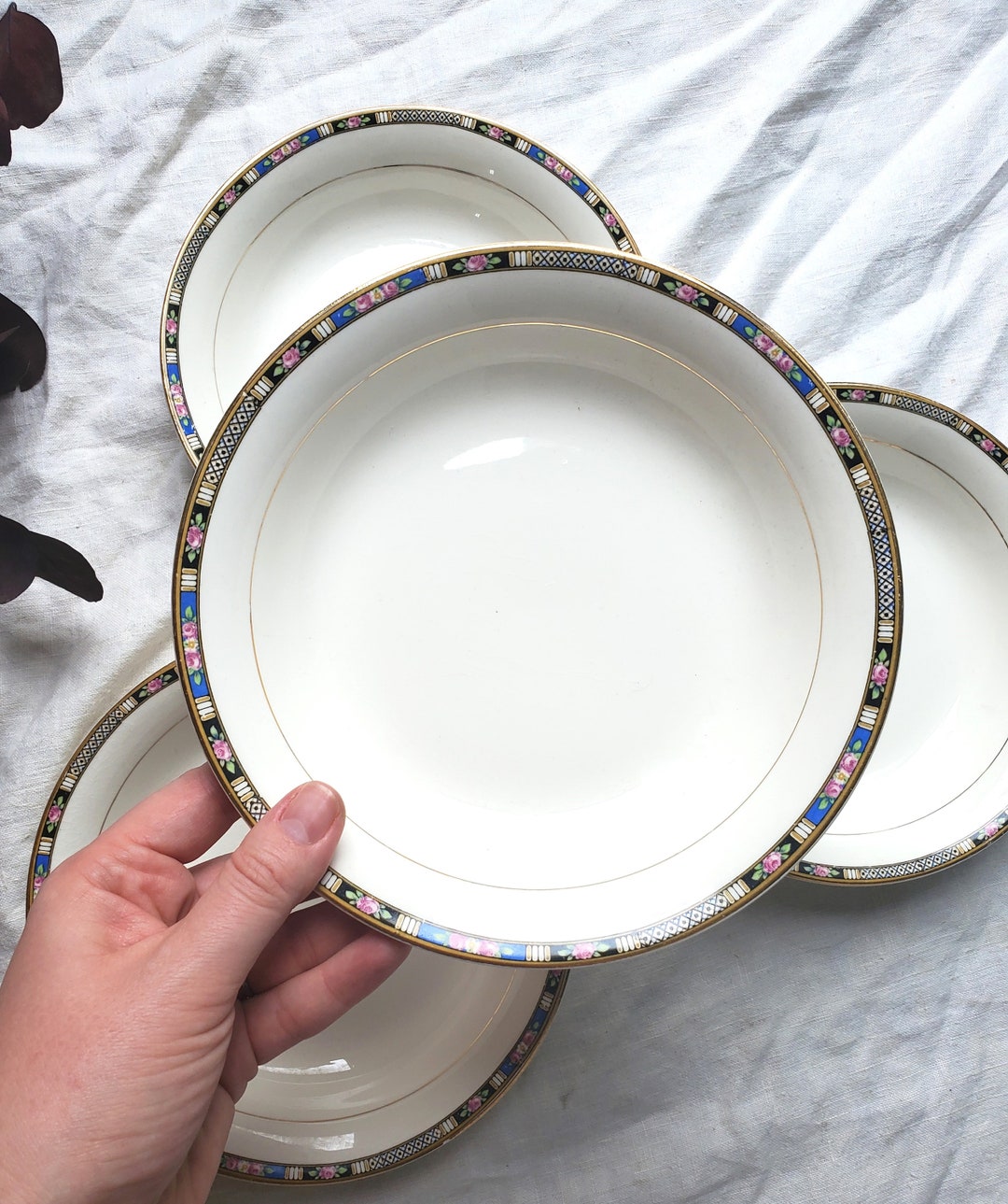 Vintage Soup Bowl Set, La Rosa National China Soup Bowls, Set of 4