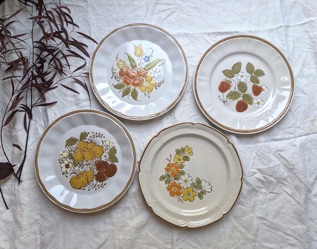 Vintage Mismatched Floral Dinner Plates, Set of 4 Floral Stoneware ...