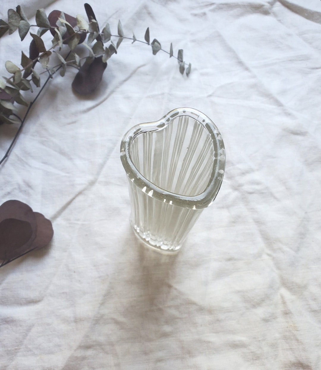 Vintage Heart Shaped Glass Vase, Indiana Glass Heart Vase, Tall Clear