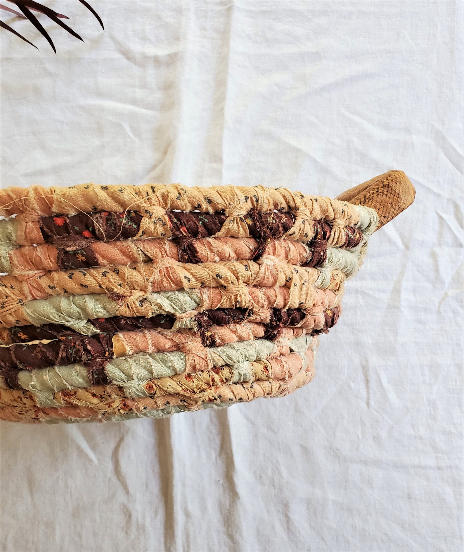 Vintage Woven Rag Handmade Basket Woven Rag Basket With Etsy