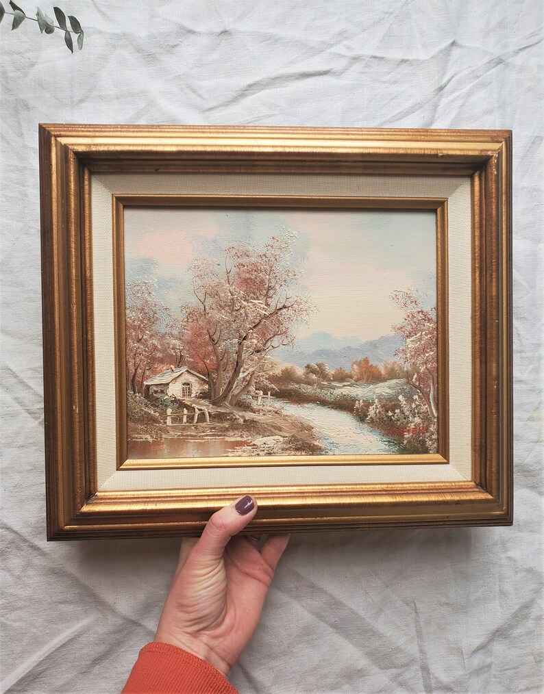 Vintage Framed Landscape Painting Lakeside Painting Framed Etsy