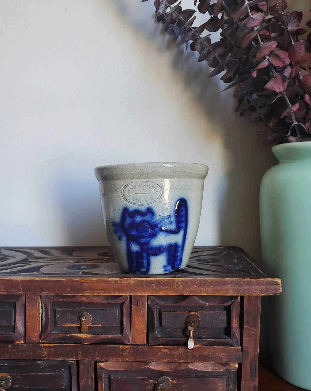 Vintage Beaumont Pottery Cat Planter Salt Glazed Cat Pottery Etsy