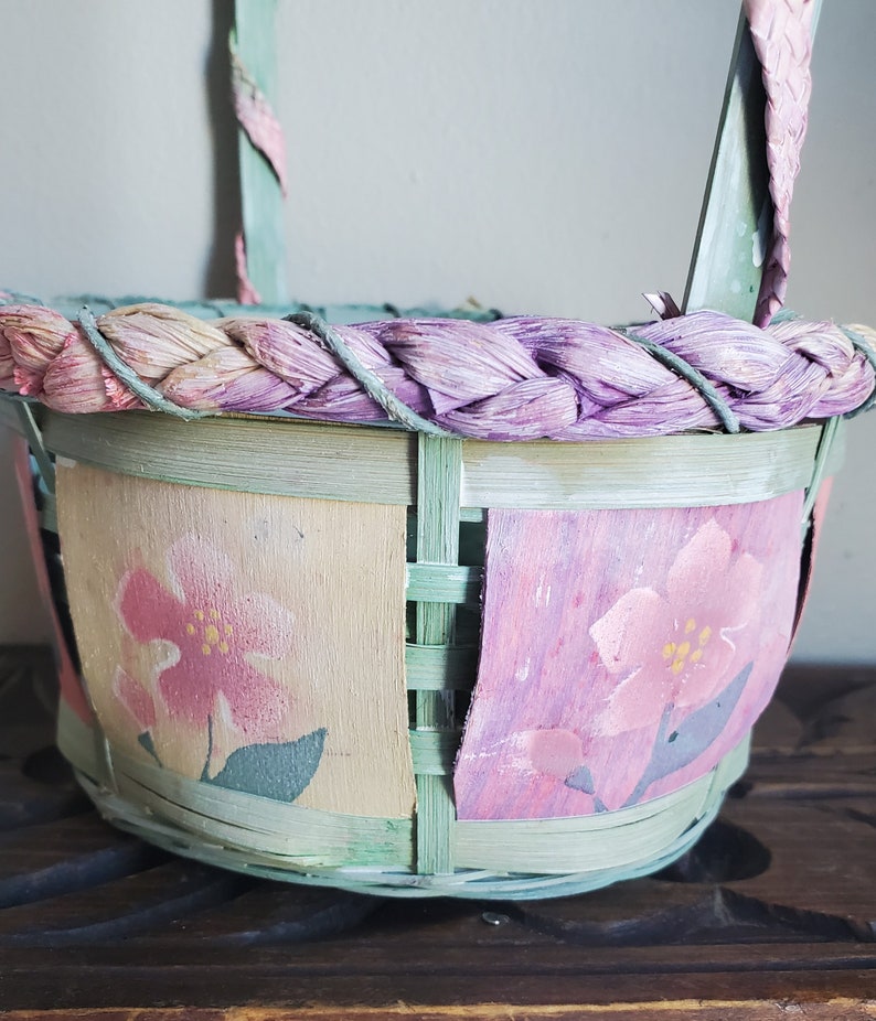 Vintage Wicker Easter Basket Painted Flower Basket Basket Etsy