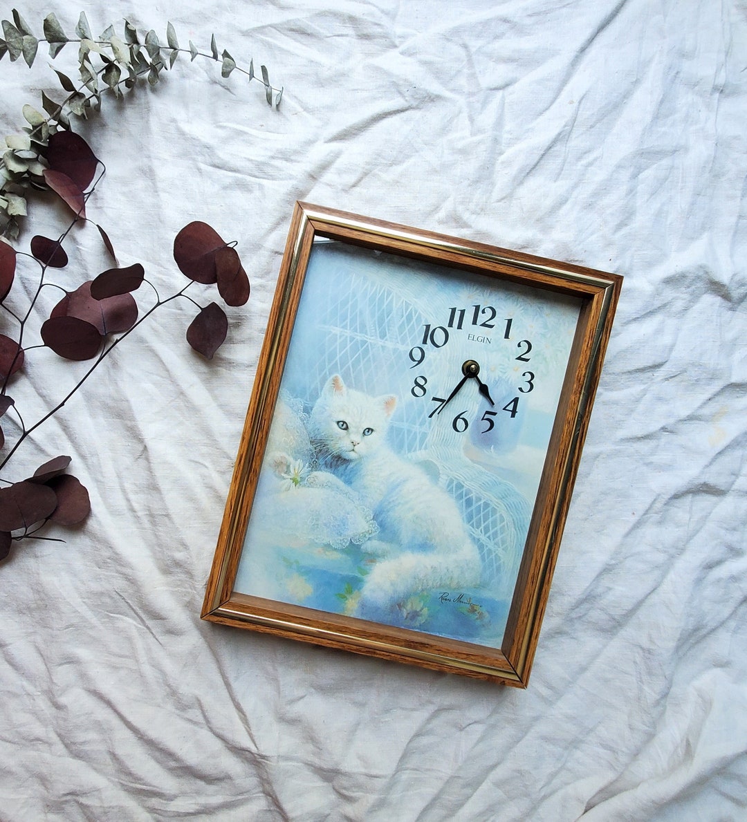 Vintage Framed Cat Wall Clock Cat Art Clock Cat Lover Gift Etsy