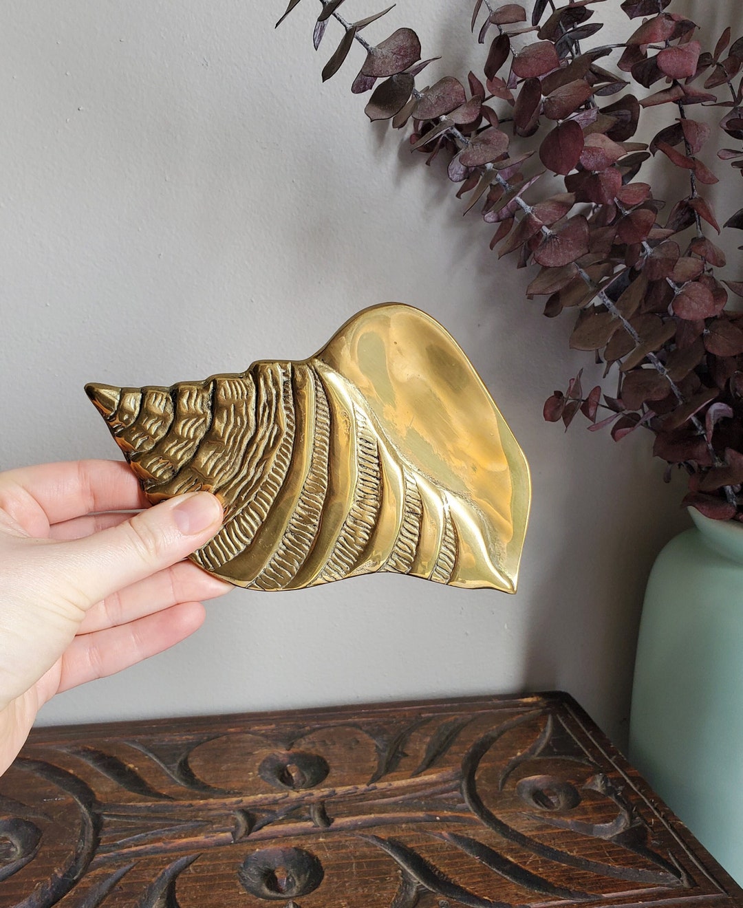 Vintage Brass Seashell Wall Decor, Brass Conch Wall Hanging, Brass ...