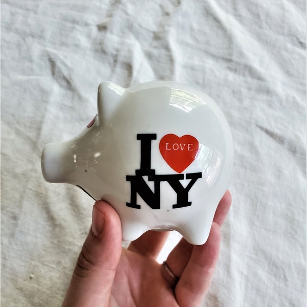 Vintage céramique I Heart New York Tirelire, I Love New York Money Bank, tirelire blanche, coeurs, New York, Manhattan