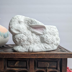 Vintage FTDA Bunny Planter | White Ceramic Rabbit Planter | 1980s Easter Decor | Shabby Cottagecore Style