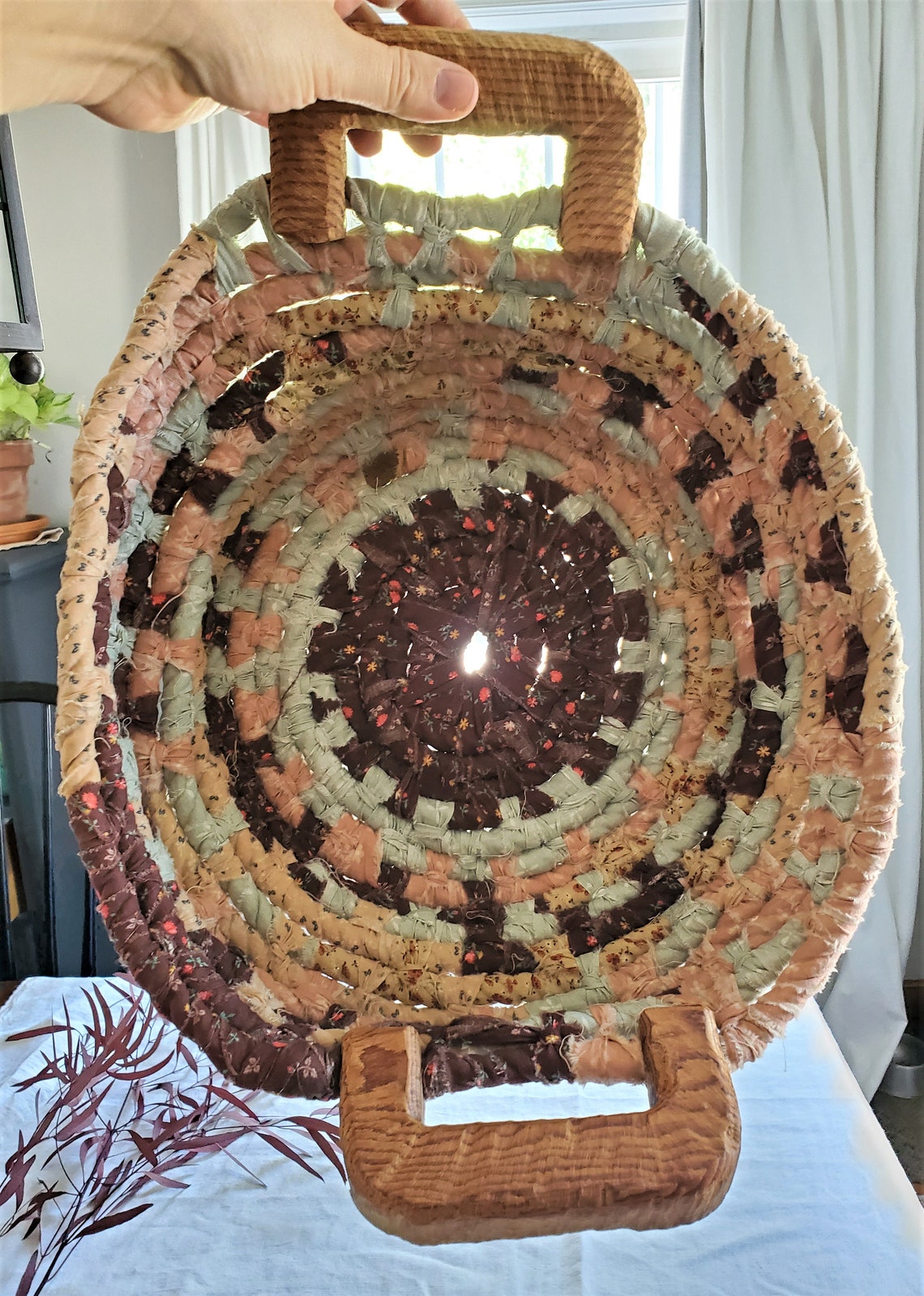 Vintage Woven Rag Handmade Basket Woven Rag Basket with Etsy