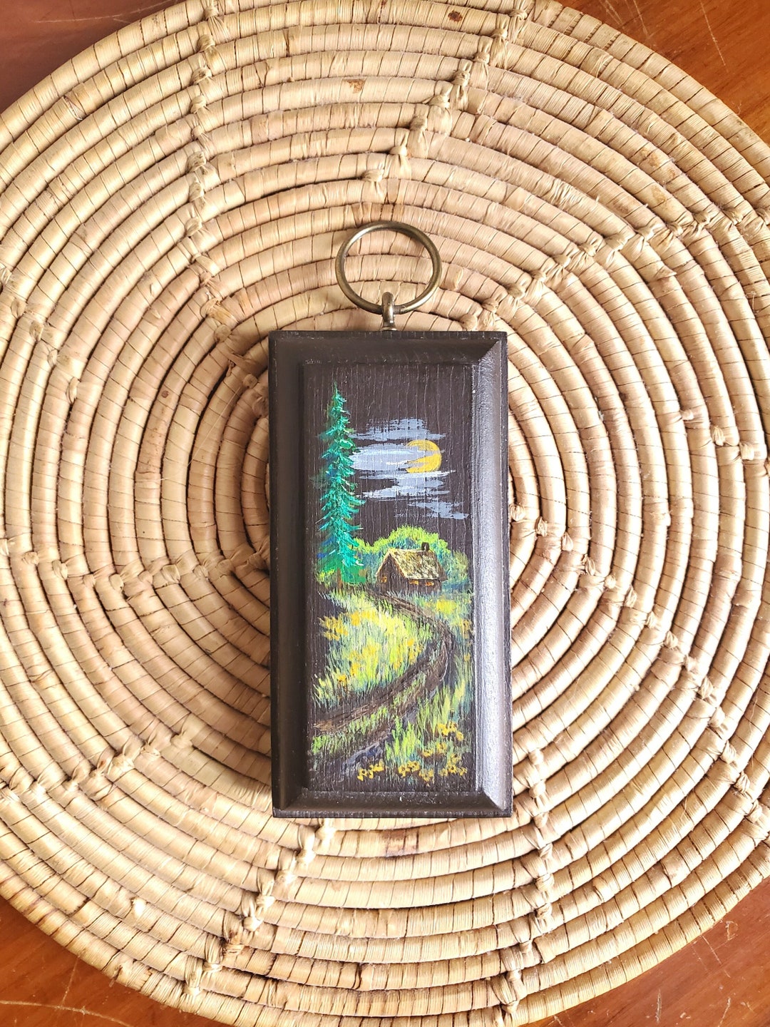 Vintage Small Wood Painting Painted Wood Cabin in the Woods Etsy