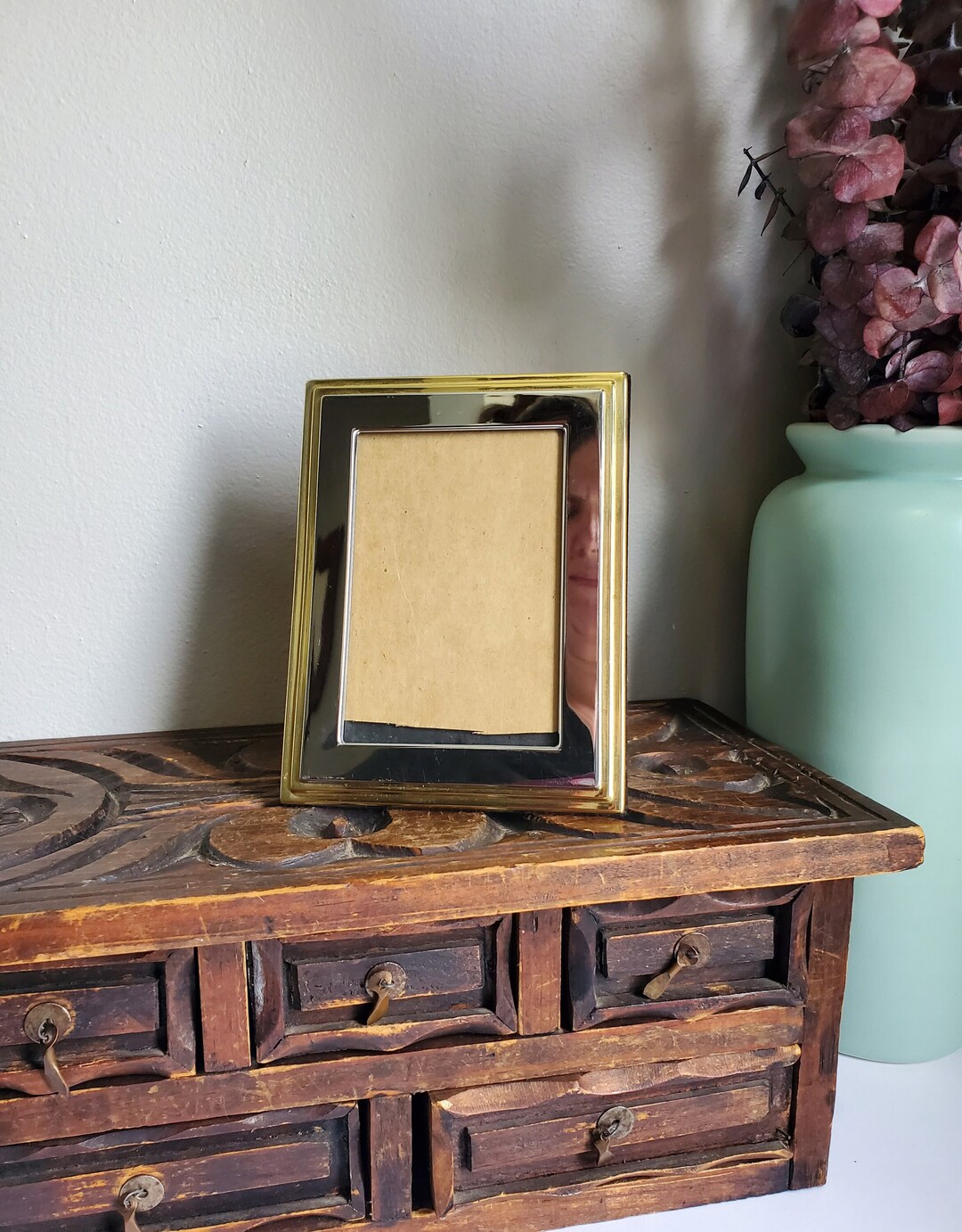 Vintage Art Deco Brass and Silver Picture Frame, Brass Picture Frame