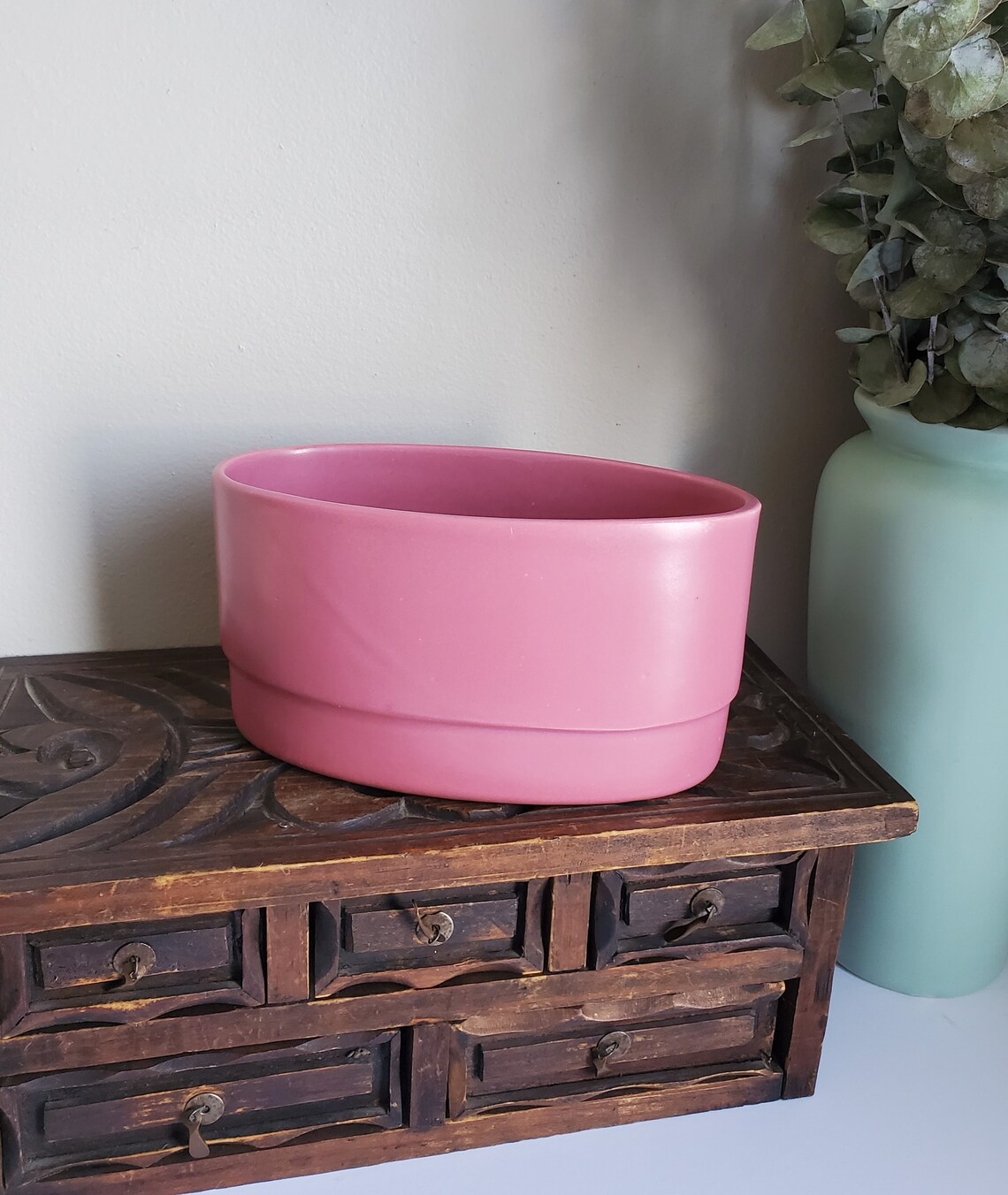 Vintage MCM Pink Planter Pink Ceramic Oval Planter Mid Etsy