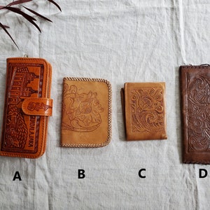 Cartera vintage de cuero repujado, cartera de cuero repujado a su elección, cartera de cuero de los años 70, cartera de cuero color canela, cartera de cuero marrón imagen 2