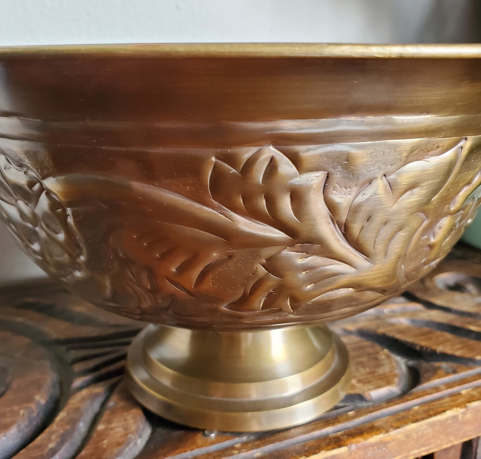 Vintage Embossed Brass Footed Bowl Brass Pedestal Bowl Brass Etsy