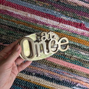 Vintage Brass &quot;At Once&quot; Clip | Mid-Century Office Decor | Retro Paper Holder | Quirky Brass Typography Sign | Desk Accessory Gift
