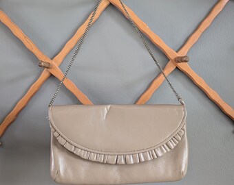 Bolso vintage Ande de piel sintética / Bolso de mano color topo de los años 80 con correa de cadena / Bolso de noche tipo clutch de hombro