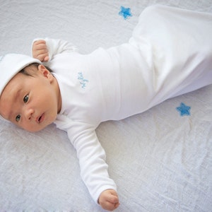 Baby Boy Pima Cotton Gown and Knotted Hat, Coming home from the hospital outfit, Baby boy gown. Baby shower gift set.