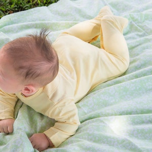 Pima Cotton Bodysuit Footed, Neutral gender Bodysuit, Coming Home New-Born Baby Bodysuit, Yellow Pima long-sleeve Bodysuit, Yellow Onesies.