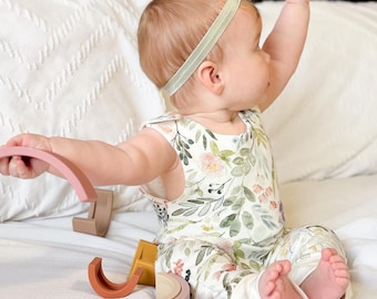 Organic Cotton Baby Romper – Spring Floral Print, GOTS Certified