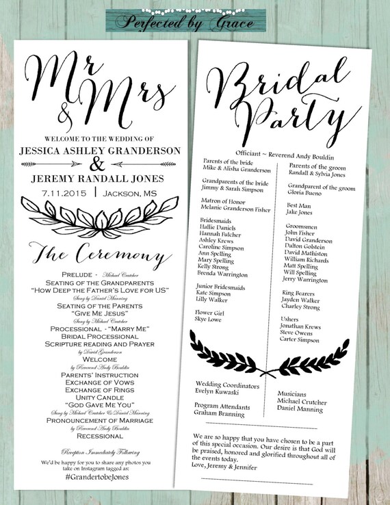 Bombshell Font Wedding Program Color Your Choice Wedding Etsy