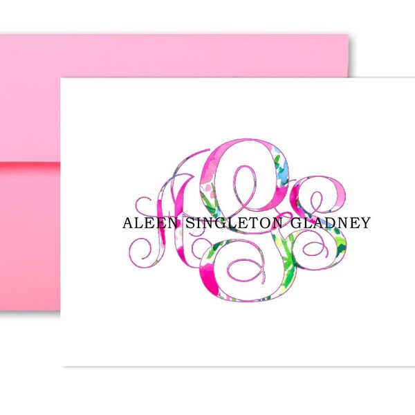 Monogrammed Note Cards Etsy
