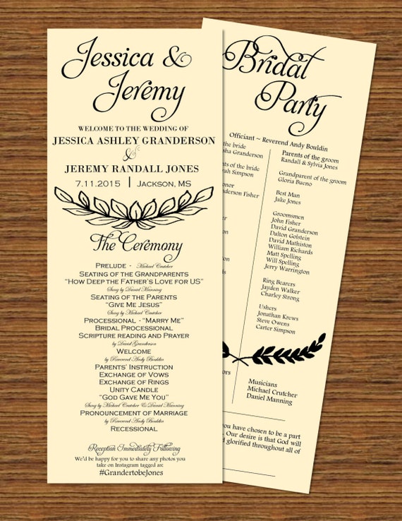 Diy Printable Elegant Font Wedding Program Color Your Choice Etsy