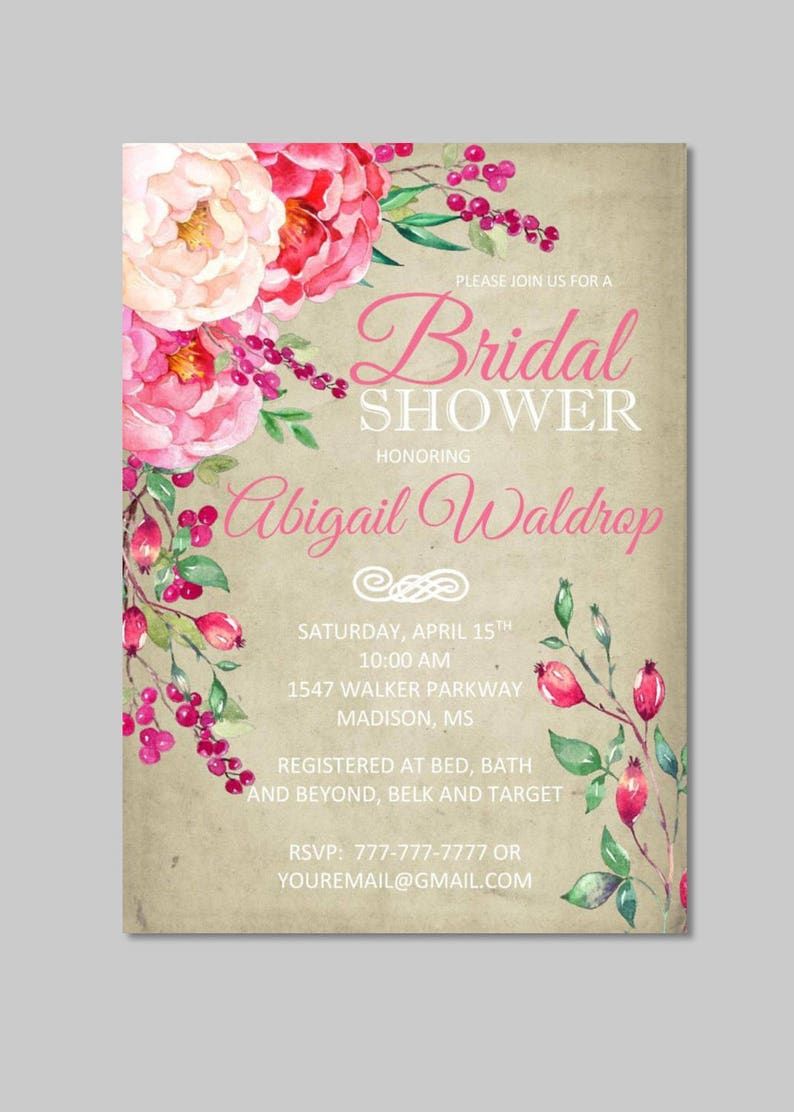 Watercolor Tea Party Invite Customizable Luncheon Elegant Bridal Shower Bridesmaids Brunch Invitation Bridal Brunch