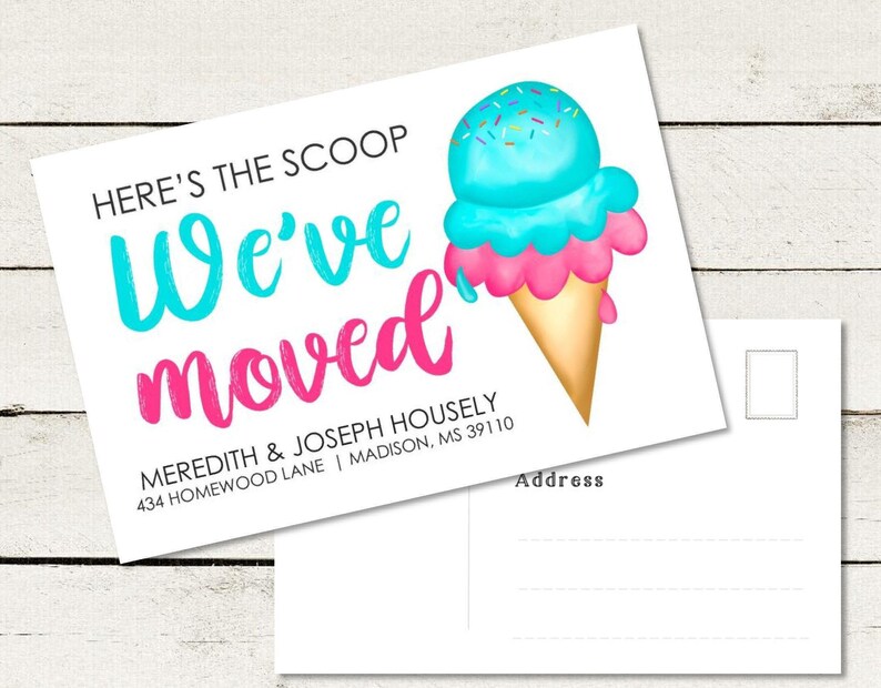 Personalize Postcard Here/'s the Scoop We/'ve Moved Printed We/'ve Moved Post Card