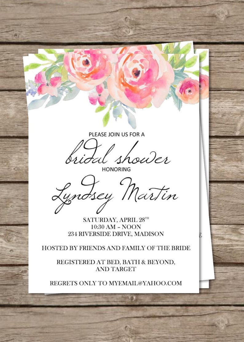 Bridal Shower Peonie Invitation Flowers Elegant Artsy Etsy