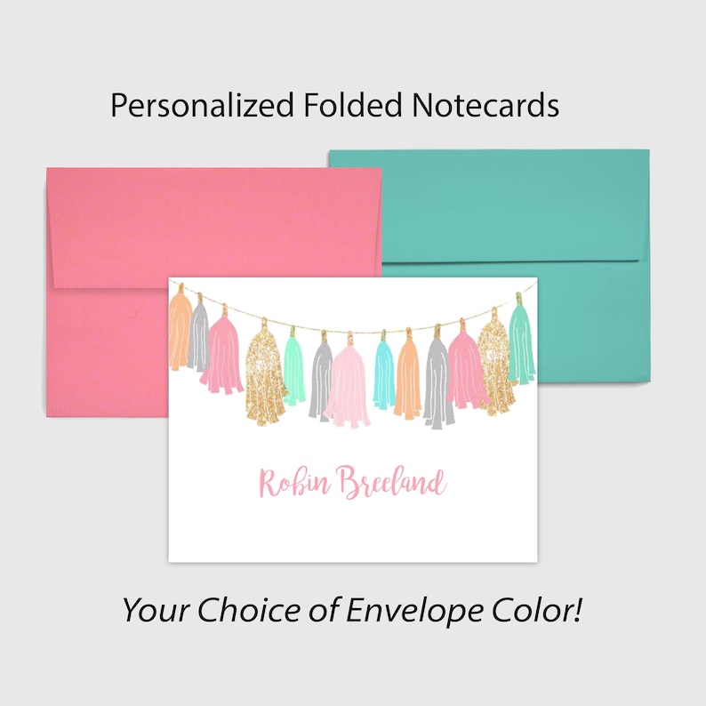 Envelope Choice Pink or Aqua Adorable Personalized Folded Note Cards Great Teacher Gift 5.5 inch x 4 inch Customized Gift