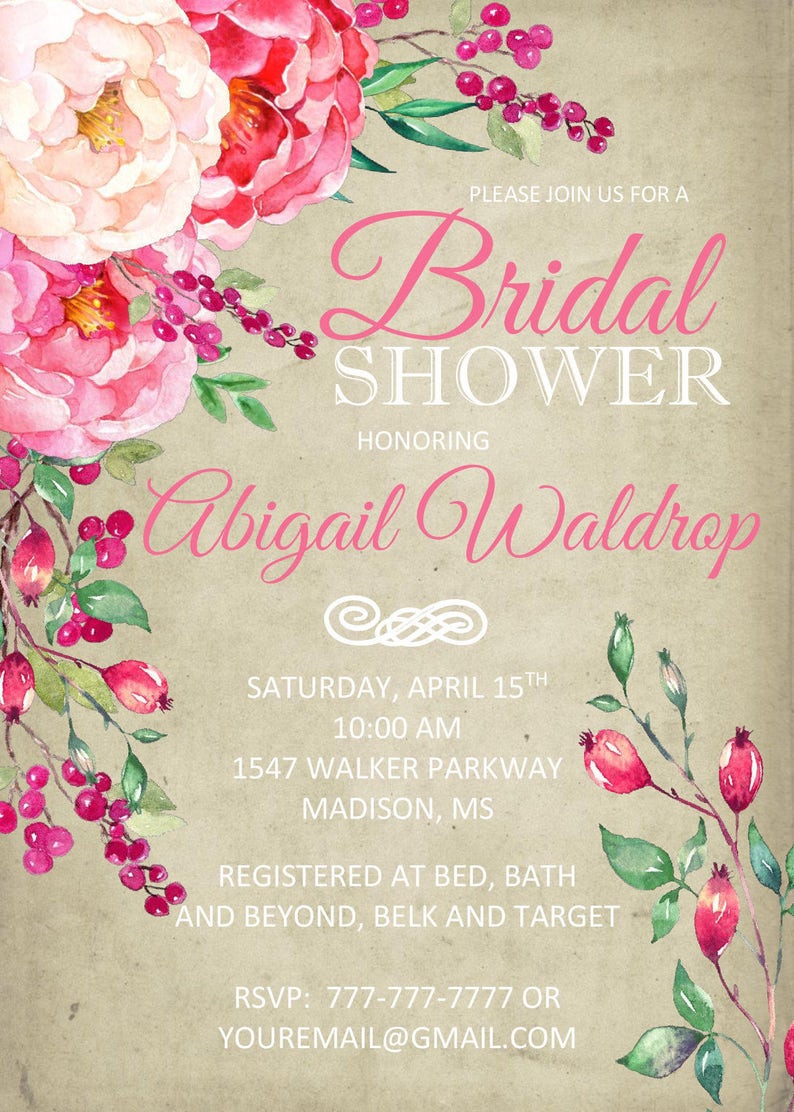 Watercolor Tea Party Invite Customizable Luncheon Elegant Bridal Shower Bridesmaids Brunch Invitation Bridal Brunch