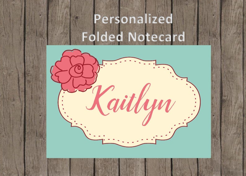Notecards Teal and Pink Package of 12 Personalized Cards Folded Notecards Flower Thank you Cards Gifts