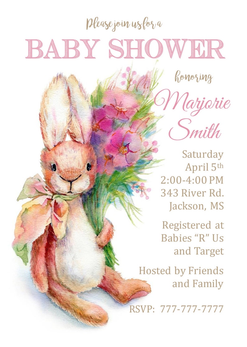 DIY PRINTABLE Baby Shower Invitation Rabbit Bunny Baby | Etsy