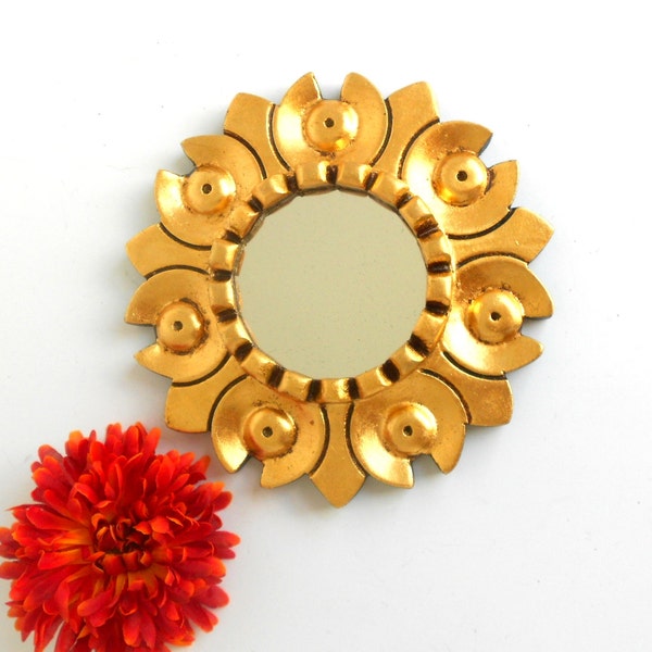 Small Gold Sunburst Mirror for Wall Decor,Accent Mirror for Living Room,Modern Round Mirror Wall,Gold Frame Mirror,Sun Mirror for Wall Decor