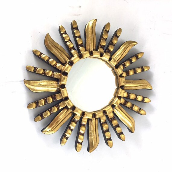 Small Gold Sunburst Mirror Hanging Sun For Wall Decor Frame Art Beach Modern Round