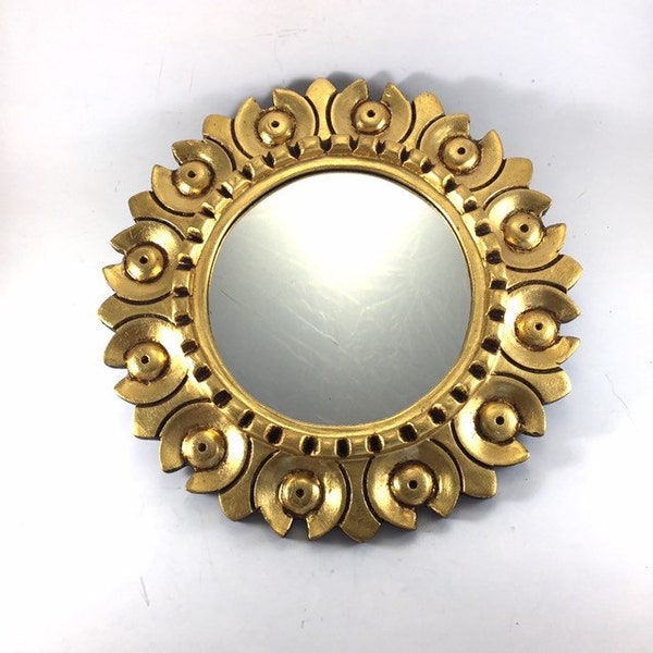 Rare Sunburst Mirror,Modern Round Mirror For Wall Decor,Wall Hanging Sun Mirror,Small Gold Wall Mirror, Geometric Mirror,Gold Framed Mirror,