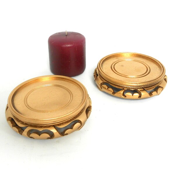 Reduced, 4 ", Round Gold Candle Pedestal, Round Candle Holder,Pair of Gold Vase Pedestal, Candle Holder,Gold  Candle Holder Pedestal
