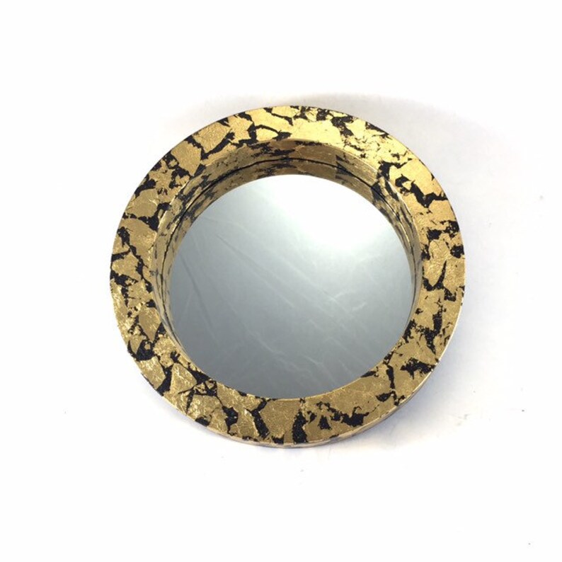Small Modern Round Wall Mirror Black Gold Frame Decorative Geometric For A