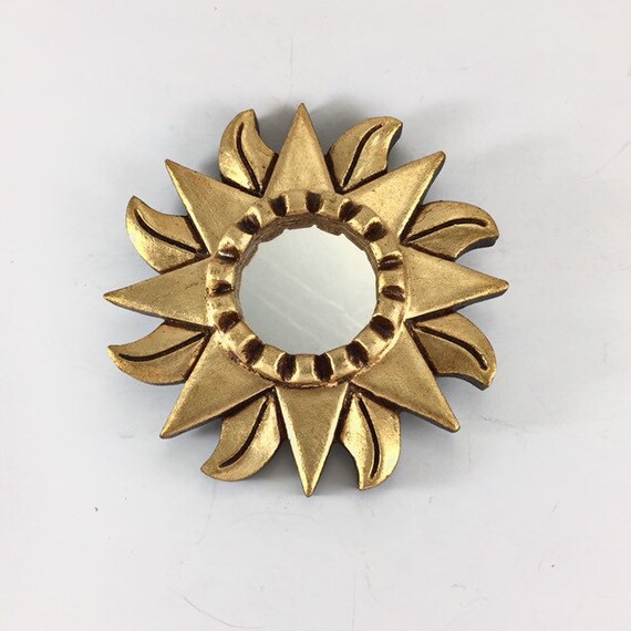 Small Gold Starburst Mirror Wavy Sunburst Wall Decor Art Modern Round Gilt Sun Accent For