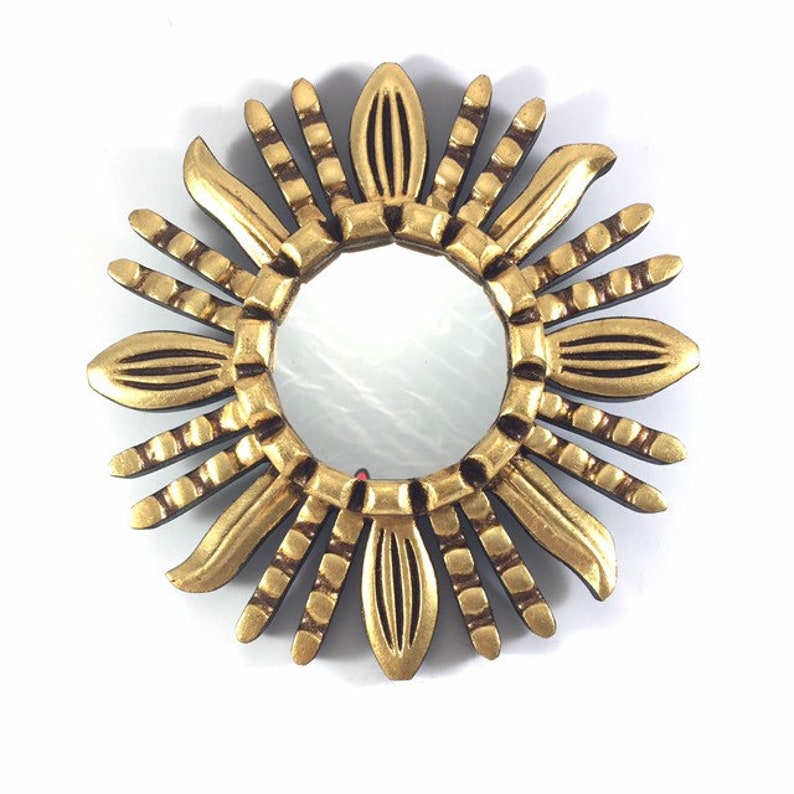 Small Gold Sunburst Mirror For Wall Decor Gilded Sun Starburst Round Beach Art