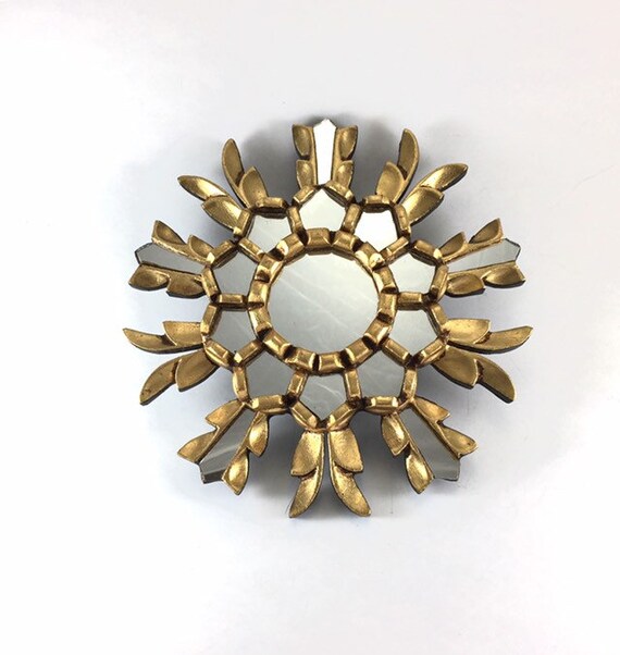 Gold Gilded Sunburst Mirror For Wall Decor Art Small Round Accent Frame Sun