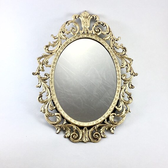 Small Vintage Oval Mirror For Wall Decor Gold Geometric Frame
