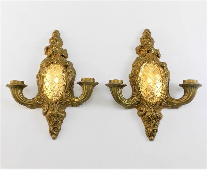 Pair Wall Candle Sconces Antique Gold Sconce Cast Iron Item Wcs 8001