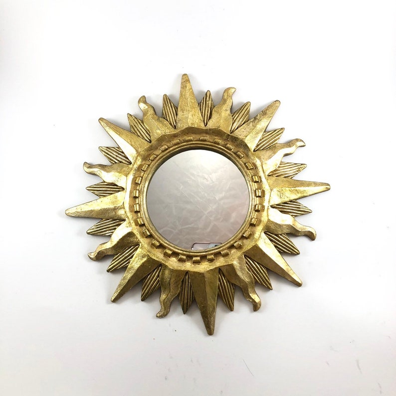 Small Gold Starburst Mirror For Wall Decor Sunburst Round Gilded Sun
